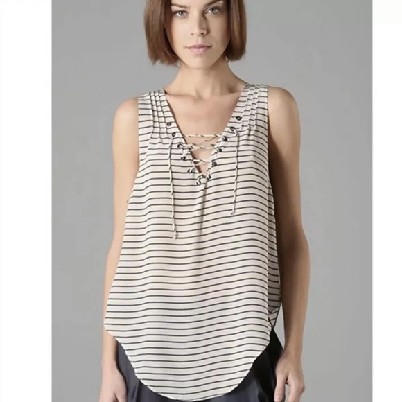 The Reformation 100% Silk Striped Lace Up Blouse - Picture 1 of 8